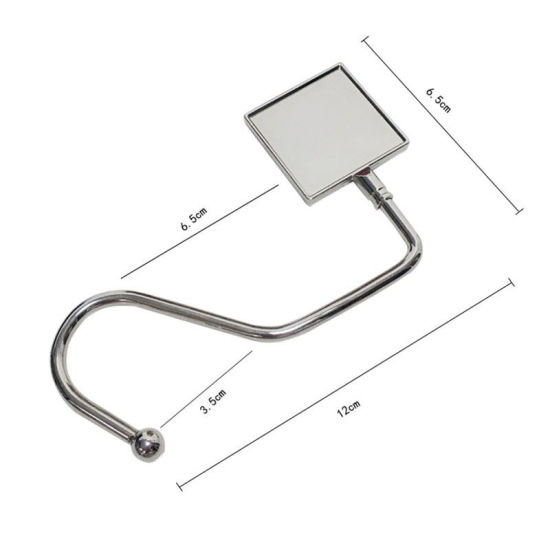 Picture of White - Square Creative Portable Metal Foldable Bag Purse Table Hook Handbag Hanger Holder 10x6.5x0.4cm, 1 Piece