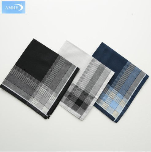 Picture of Cotton Men's Handkerchief Square Grid Checker Mixed Color 43cm x 43cm, 3 PCs