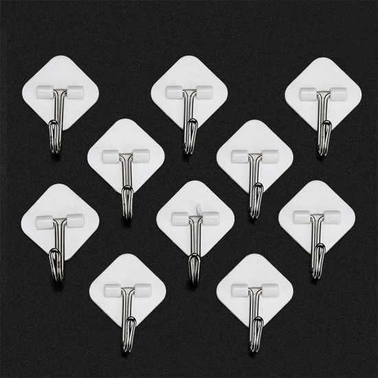 Picture of Plastic Wall Hook For Clothes Coat Robe Purse Hat Hanger White Square 4cm x 3cm, 10 PCs
