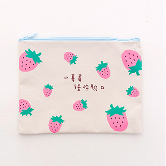 Picture of Oxford Fabric Storage Container Bags Rectangle Creamy-White Strawberry Pattern 21cm x 16.5cm, 1 Piece