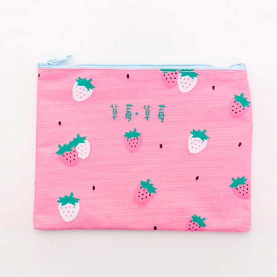 Picture of Oxford Fabric Storage Container Bags Rectangle Pink Strawberry Pattern 21cm x 16.5cm, 1 Piece
