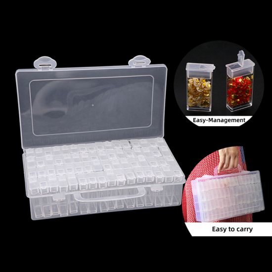 Picture of 64 Compartment Plastic Storage Container Box Basket Rectangle Transparent Clear 22.5cm x 13.5cm, 1 Piece