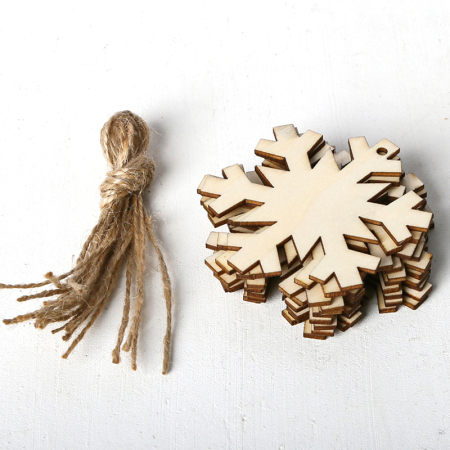 Bild von Natürliches Holz Weihnachten Hänge Dekoration Grauweiß Weihnachten Schneeflocke 7.4cm x 7.9cm, 1 Set ( 10 Stk/Set)
