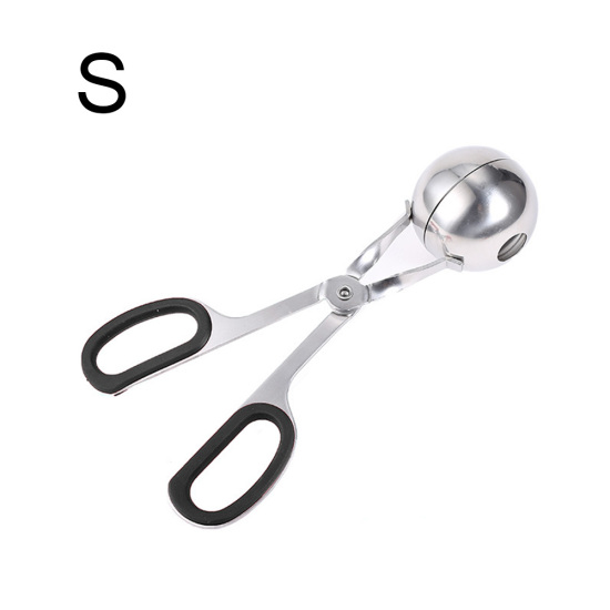 Picture of Black - Meat Baller Stainless Steel Meatball Clip Tongs with Rubber Grips for Kitchen 17.4cm x 8cm