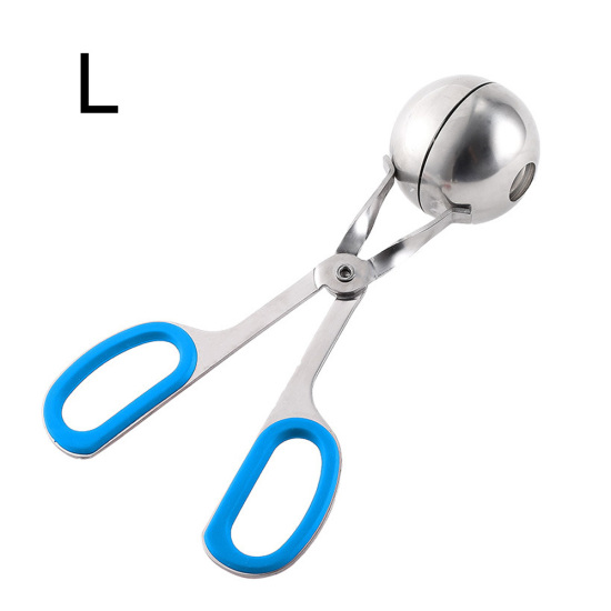 Picture of Blue - Meat Baller Stainless Steel Meatball Clip Tongs with Rubber Grips for Kitchen 18.3cm x 9cm