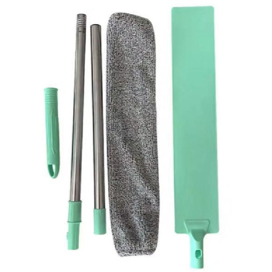 Picture of Gray - Lengthened 2 Rods Flat Dust Brush Adjustable Long Handle Mop Sweep With 1 Pcs Cloth Cover Flexible Household Cleaner, 1 Set