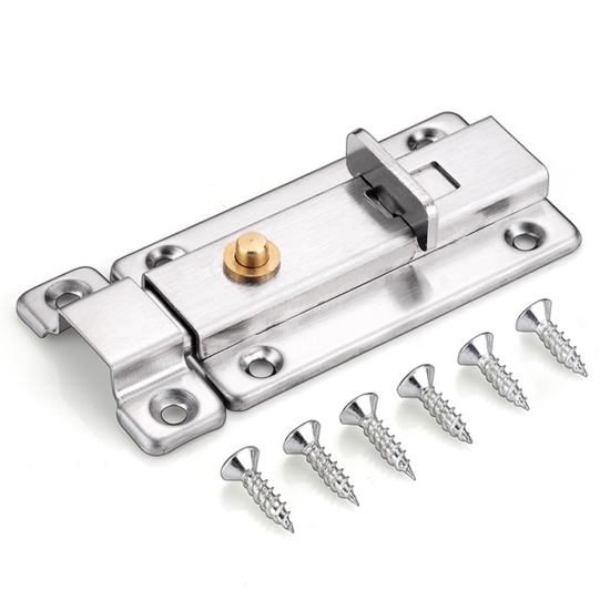 Picture of Silver Tone - Stainless Steel Auto Doors Bolts Doors Sliding Lock Latch For Bedroom Bathroom