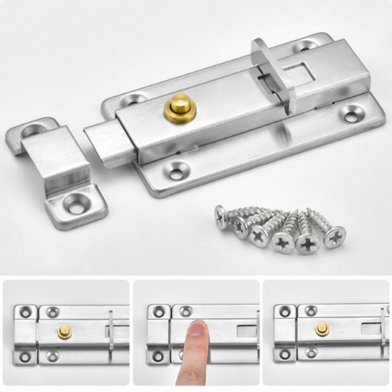 Picture of Silver Tone - Stainless Steel Auto Doors Bolts Doors Sliding Lock Latch For Bedroom Bathroom