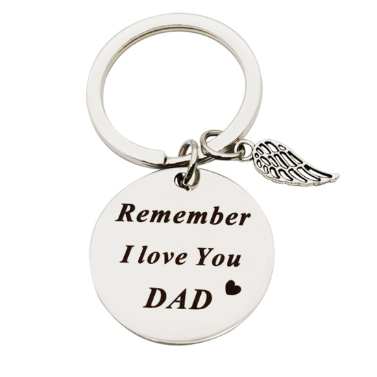 Picture of Silver Tone - Stainless Steel Father's Day English Alphabet Words Lettering Engraved Pendant Birthday Gift Key