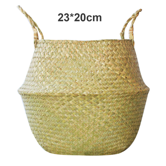 Picture of Pale Yellow - Seagrass Storage Baskets laundry Wicker Flower Toy Basket Organizer 23cm x 20cm