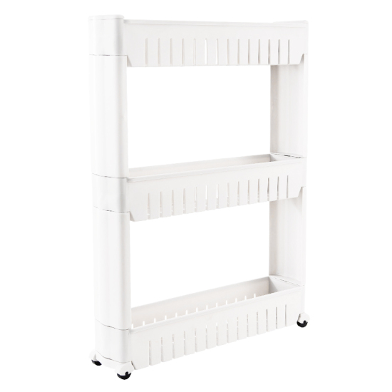 Picture of White - Home Organizer Rack 3 Tiers Slim Home Storage Rack with Wheels