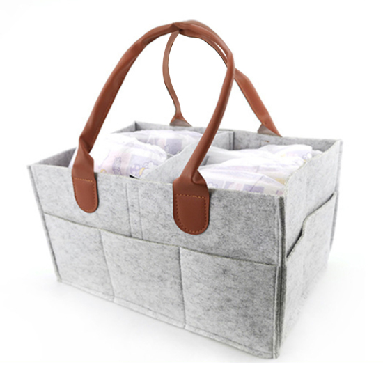Picture of Gray - Baby Felt Storage Nursery Organizer Basket Infant Diaper Bag With Handle