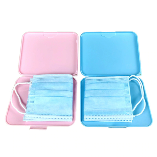 Image de Boîte de Rangement Portable Recyclable pour Masque Buccal en Polypropylène Bleu Rectangle 13cm x 10.5cm, 1 Pièce
