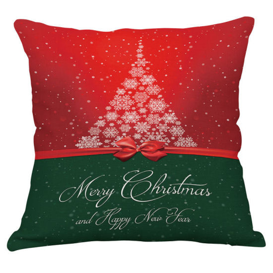 Picture of Flax Pillow Cases Red & Green Square Christmas Snowflake 45cm x 45cm, 1 Piece