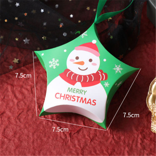 Изображение Paper Candy Box Green Star Christmas Snowman 12cm x 12cm, 1 Piece