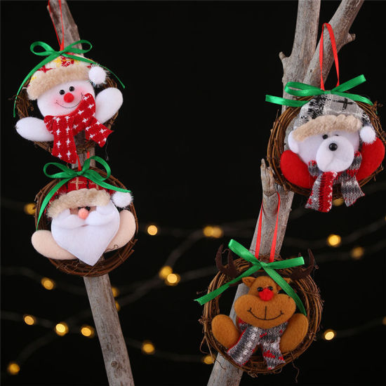 Picture of Wood Hanging Decoration White Christmas Snowman 10cm x 10cm, 1 Piece