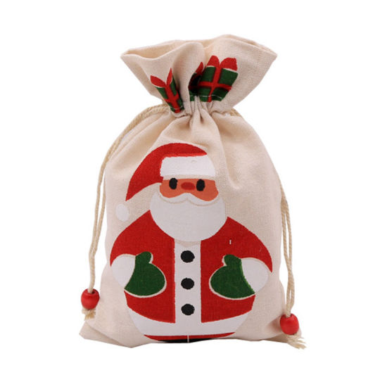 Picture of Drawstring Bags Rectangle Creamy-White Christmas Santa Claus 23cm x 15cm, 1 Piece