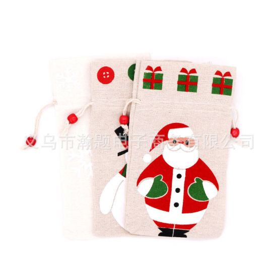 Picture of Drawstring Bags Rectangle Creamy-White Christmas Santa Claus 23cm x 15cm, 1 Piece