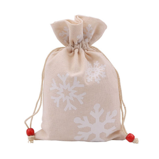 Picture of Drawstring Bags Rectangle Creamy-White Christmas Snowflake 23cm x 15cm, 1 Piece