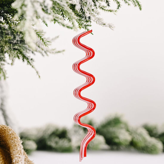 Bild von ABS Plastik Weihnachten Hänge Dekoration Weiß & Rot Welle 17cm x 2cm, 1 Stück