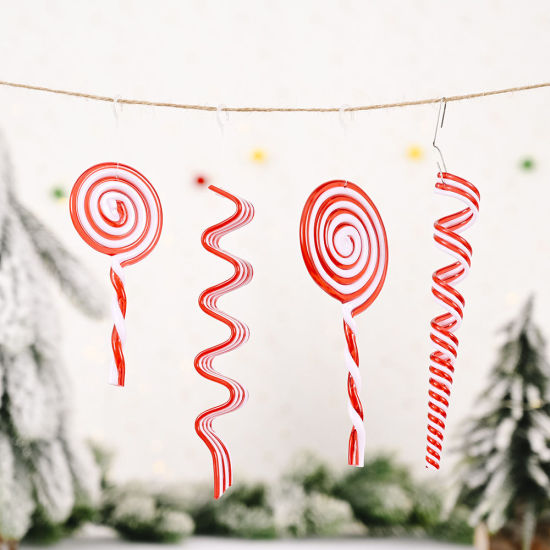 Изображение Plastic Christmas Hanging Decoration White & Red Wave 17cm x 2cm, 1 Piece