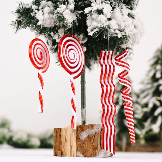 Изображение Plastic Christmas Hanging Decoration White & Red Wave 17cm x 2cm, 1 Piece