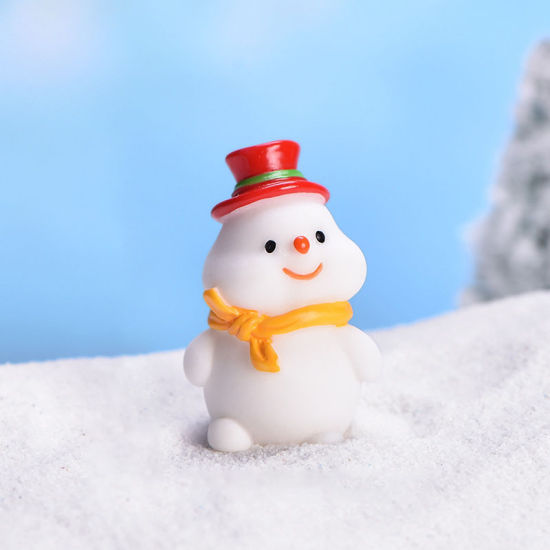 Picture of Resin Micro Landscape Miniature Decoration White Christmas Snowman 35mm x 22mm, 1 Piece