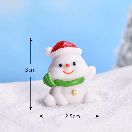 Picture of Resin Micro Landscape Miniature Decoration White Christmas Snowman 30mm x 25mm, 1 Piece