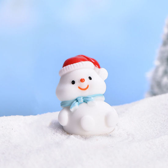 Picture of Resin Micro Landscape Miniature Decoration White Christmas Snowman 25mm x 23mm, 1 Piece