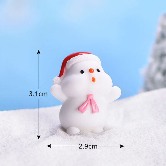Picture of Resin Micro Landscape Miniature Decoration White Christmas Snowman 31mm x 29mm, 1 Piece