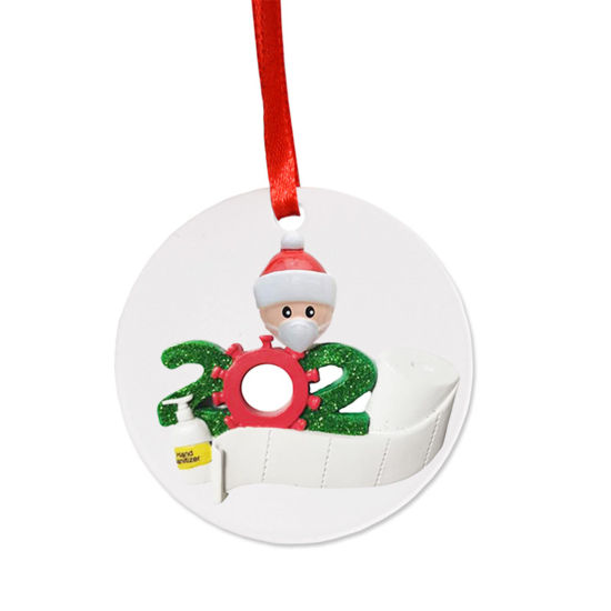 Picture of PET Christmas Hanging Decoration White Family of 1 Wear Mask Can Write Name Message " 2020 " 10cm Dia., 1 Piece