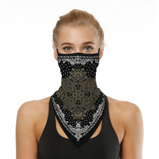 Image de Masque Facial Anti-poussière Coupe-Vent pour Monter à Bicyclette en Plein Air en Polyester Noir Paisley 45cm x 23.5cm, 1 Pièce