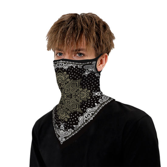 Image de Masque Facial Anti-poussière Coupe-Vent pour Monter à Bicyclette en Plein Air en Polyester Noir Paisley 45cm x 23.5cm, 1 Pièce