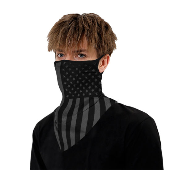 Image de Masque Facial Anti-poussière Coupe-Vent pour Monter à Bicyclette en Plein Air en Polyester Noir Drapeau des États-Unis 45cm x 23.5cm, 1 Pièce