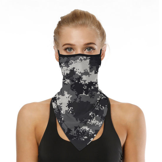 Image de Masque Facial Anti-poussière Coupe-Vent pour Monter à Bicyclette en Plein Air en Polyester Gris Camouflage 45cm x 23.5cm, 1 Pièce