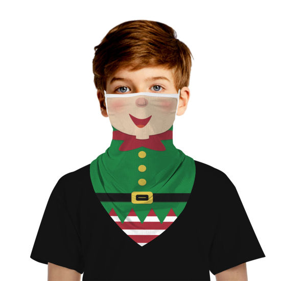 Image de Masque Facial Anti-poussière Coupe-Vent pour Monter à Bicyclette en Plein Air Enfants en Polyester Vert Noël Pixie Elfe 1 Pièce