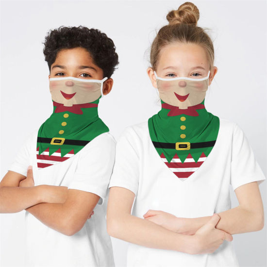 Image de Masque Facial Anti-poussière Coupe-Vent pour Monter à Bicyclette en Plein Air Enfants en Polyester Vert Noël Pixie Elfe 1 Pièce