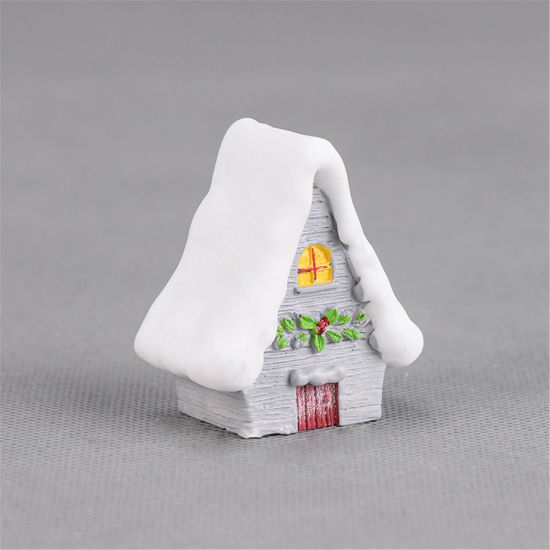 Picture of Resin Christmas Micro Landscape Miniature Decoration Gray House 4.2cm x 2.6cm, 1 Piece