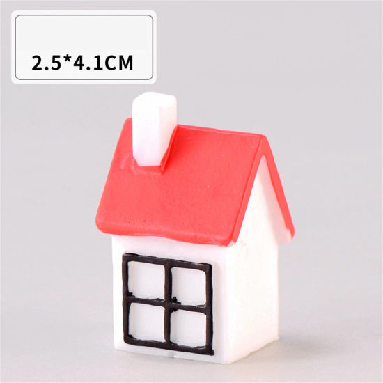 Picture of Resin Christmas Micro Landscape Miniature Decoration Red House 4.1cm x 2.5cm, 1 Piece