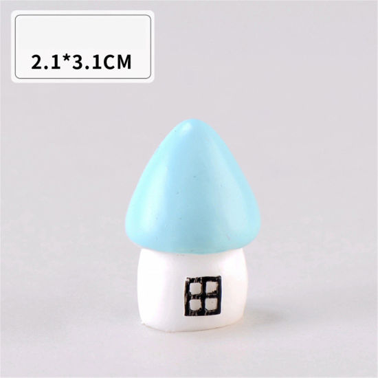 Picture of Resin Christmas Micro Landscape Miniature Decoration Blue House 3.1cm x 2.1cm, 1 Piece