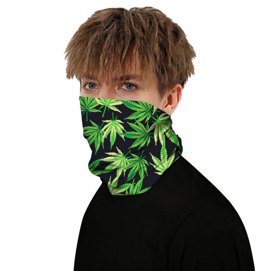 Picture of Polyester Windproof Dustproof Face Mask For Outdoor Cycling Green Leaf 50cm x 25cm, 1 Piece