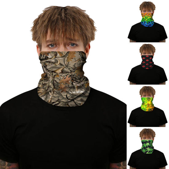 Picture of Polyester Windproof Dustproof Face Mask For Outdoor Cycling Green Leaf 50cm x 25cm, 1 Piece