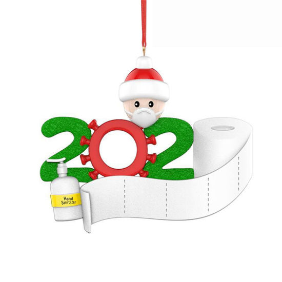 Picture of PVC Christmas Hanging Decoration White Family of 1 Wear Mask Can Write Name Message " 2020 " 9cm x 7.5cm, 1 Piece