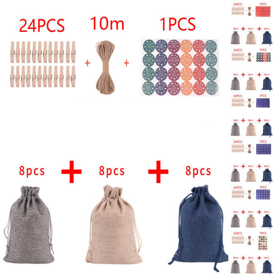 Picture of Cotton & Linen Christmas Drawstring Bags DIY Set Multicolor Number Stickers 14cm x 10cm, 1 Set ( 24 PCs/Set)