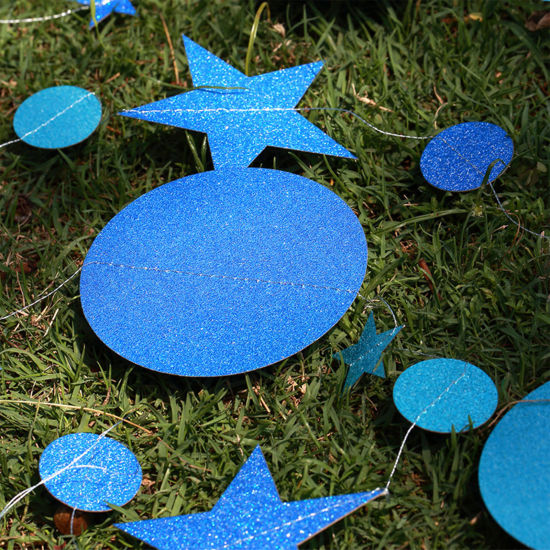 Image de Déco Guirlande en Papier Rond Bleu Etoile Brillant Paillettes 4M, 1 Kit