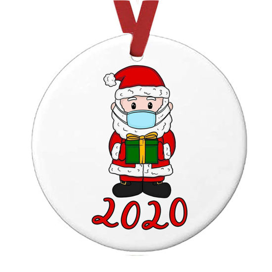 Bild von PET Hänge Dekoration Weiß & Rot Weihnachten Weihnachtsmann Maske 10cm D., 1 Stück