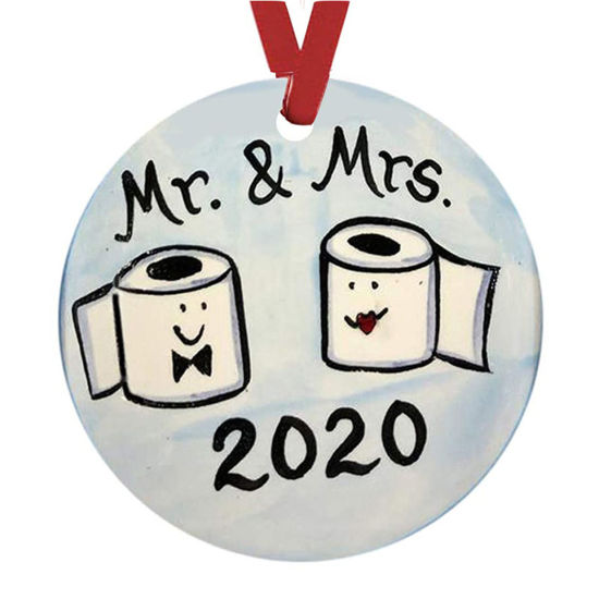 Bild von PET Weihnachten Hänge Dekoration Weiß Rund Papierhandtuch Message " Mr & Mrs " 10cm D., 1 Stück