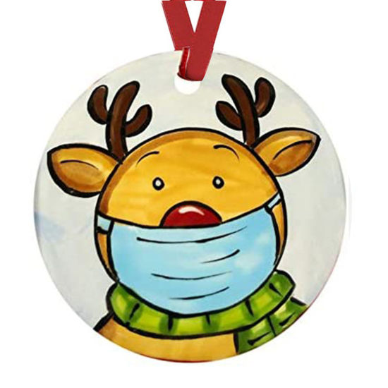 Bild von PET Hänge Dekoration Braun Gelb Weihnachten Rentier Maske 10cm D., 1 Stück