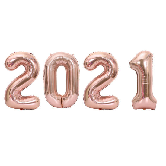 Image de Ballon Déco Soirée en Feuille d'Aluminium Décorations de Fête du Nouvel An Or Rose Mots" 2021 " 134cm, 1 Kit