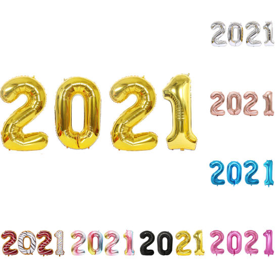 Picture of Aluminium Foil Balloon New Year Party Decorations Rose Gold Message " 2021 " 134cm long, 1 Set